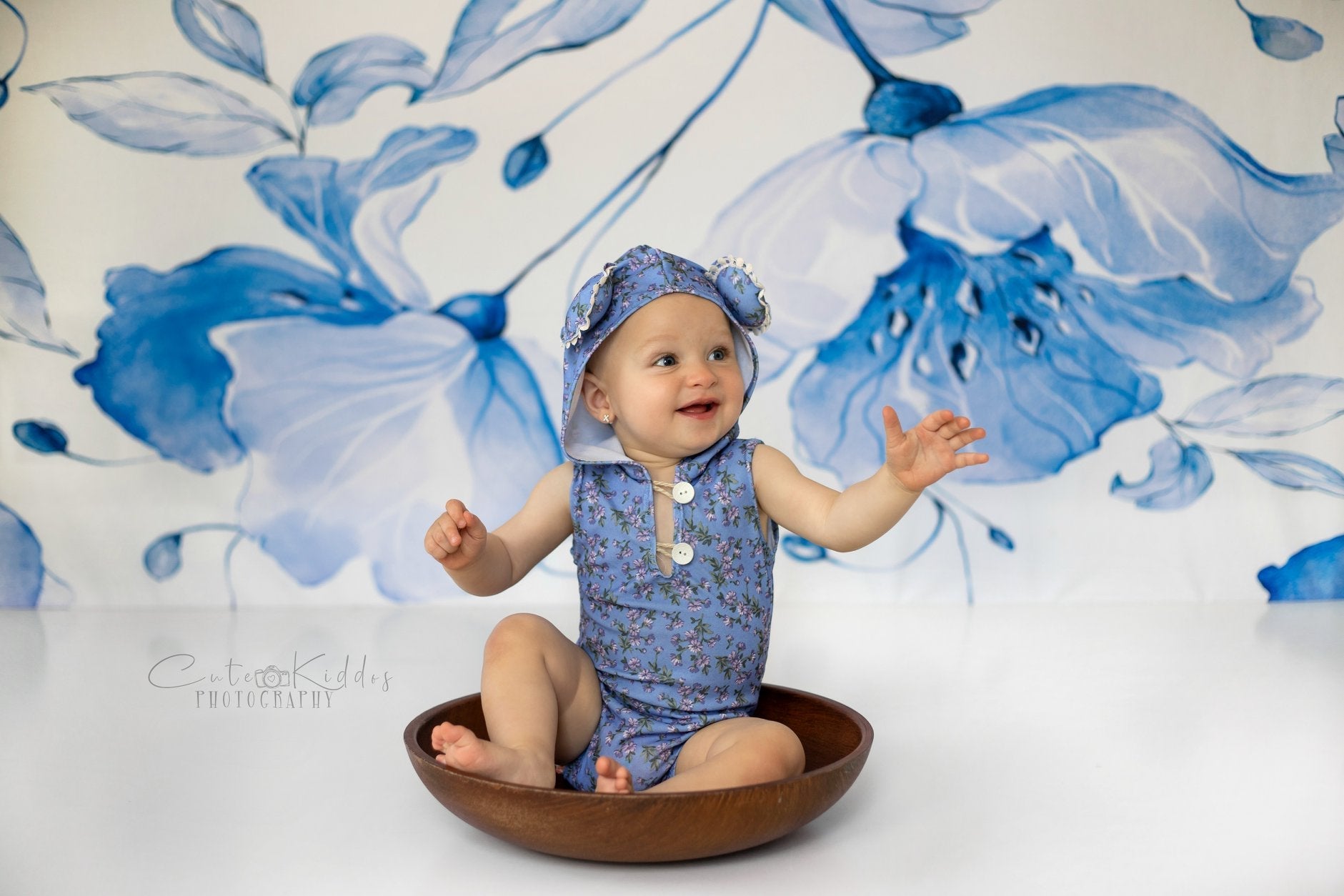 Kate Retro blaue Blume Hintergrund für Fotografie - Kate Backdrop.de