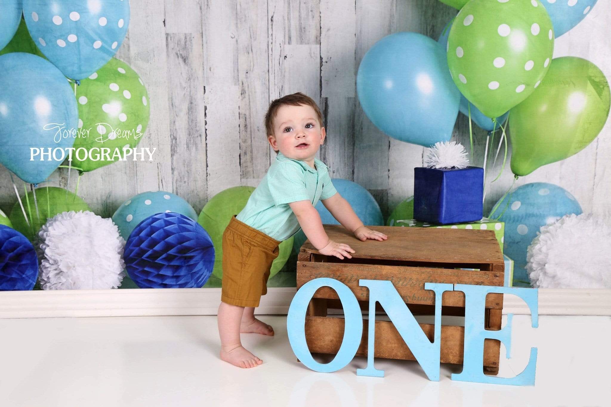 Katebackdrop£ºKate Blue and Lime Green Birthday Children Backdrop for Photography Designed by Mandy Ringe Photography