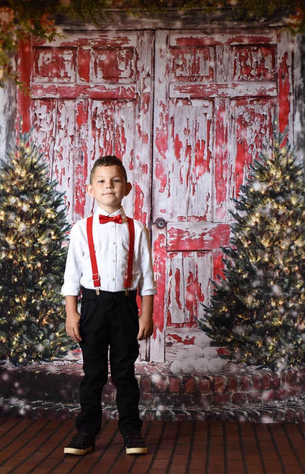 Kate Retro Red Holztür Weihnachten Kinder Hintergrund für Fotografie Entworfen von Pamela Gross Hughes - Kate Backdrop.de