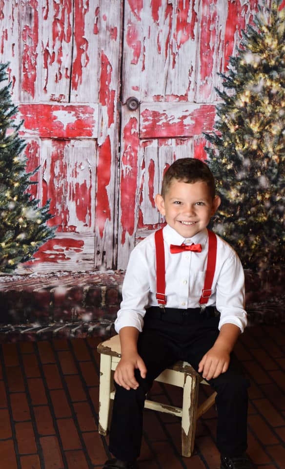 Kate Retro Red Holztür Weihnachten Kinder Hintergrund für Fotografie Entworfen von Pamela Gross Hughes - Kate Backdrop.de