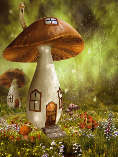 Katebackdrop:Kate Mushroom House Children Backdrop Magical Fabric Printed
