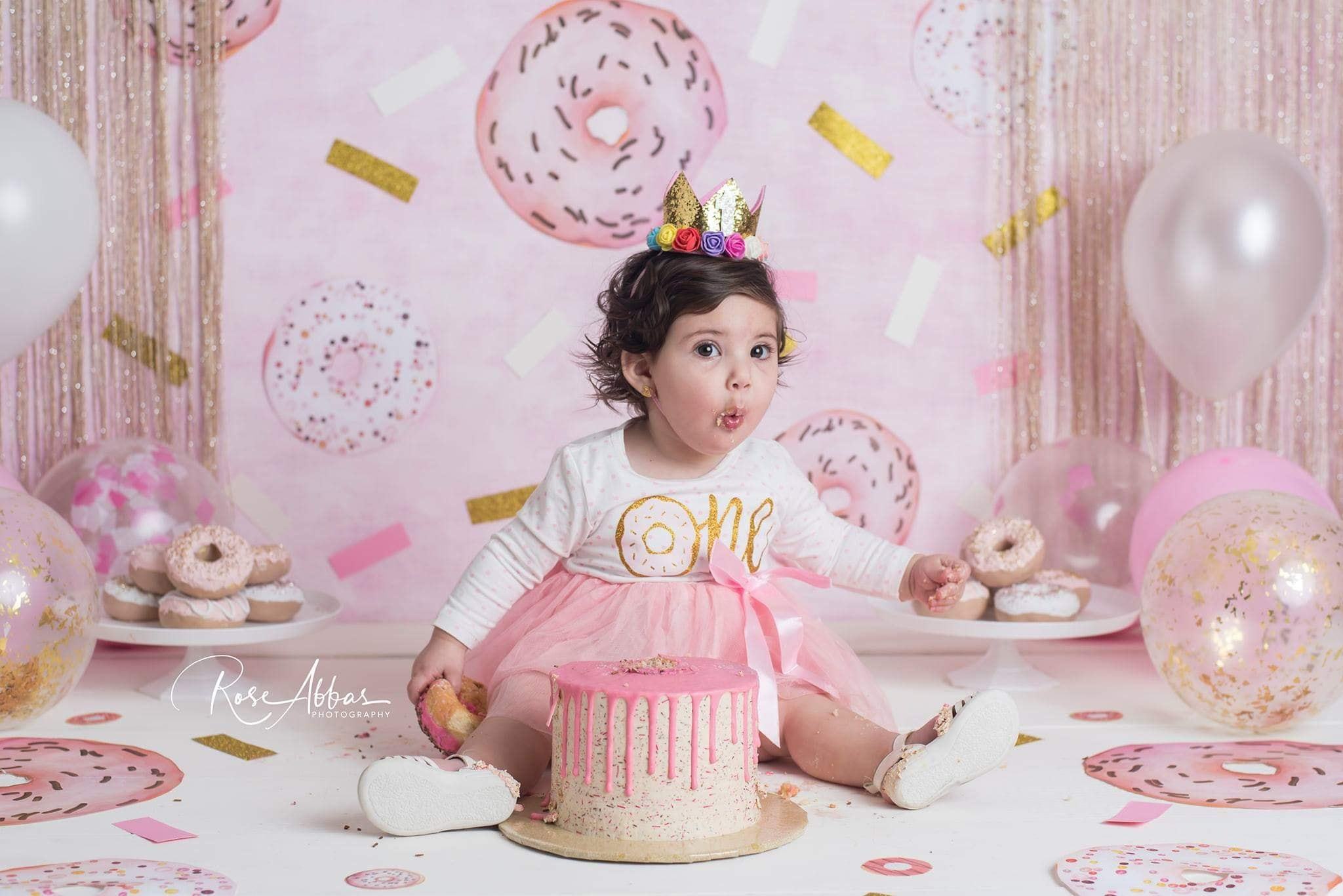 Katebackdrop£ºKate Children Pink Balloons Donuts Decoration Backdrop Designed By Rose Abbas