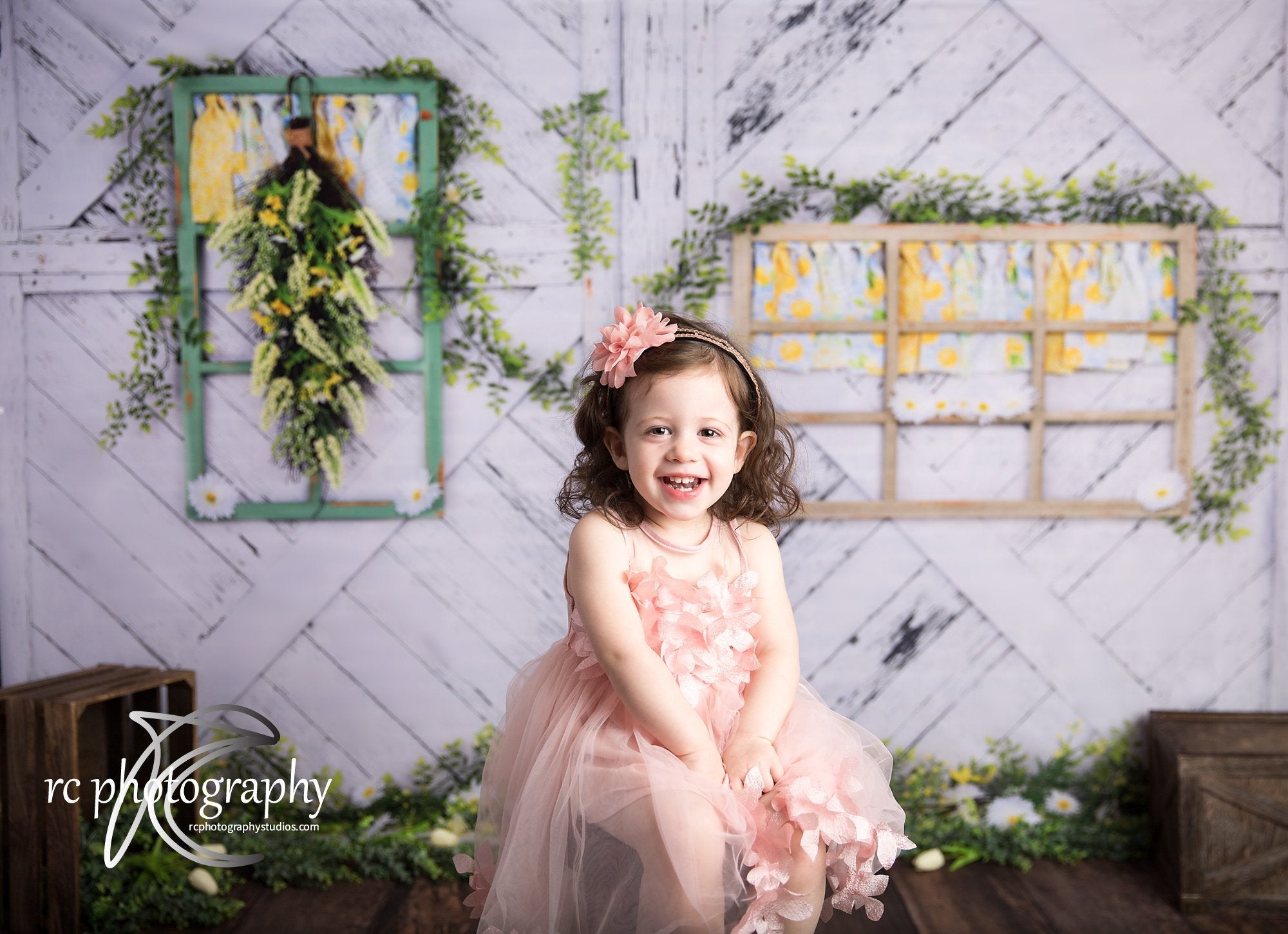 Kate Retro Holz Zitrone Farbe und Gnseblumchen Frühling Hintergrund - Kate Backdrop.de