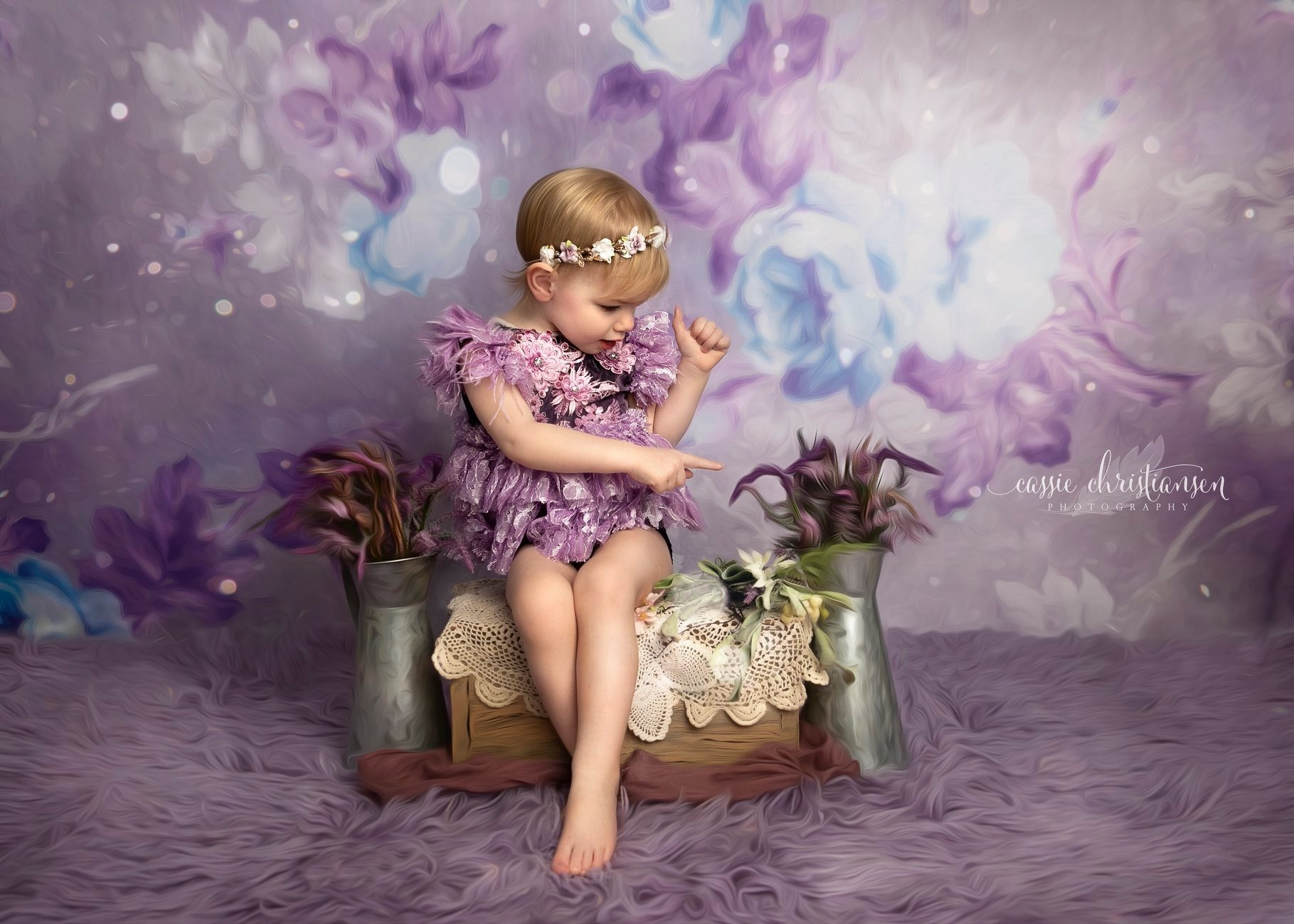 Kate Retro undeutlicher purpurroter Blumen-Hintergrund Bokeh für die Fotografie entworfen von JFCC - Kate Backdrop.de