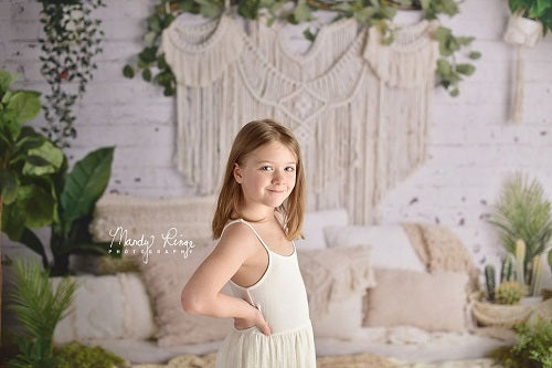 Kate Boho Macrame Bodenkissen mit Pflanzen Hintergrund Entworfen von Mandy Ringe Photography - Kate Backdrop.de
