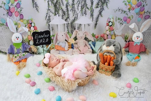Kate Ostern mit Kaninchen Blumenhintergrund für Fotografie - Kate Backdrop.de