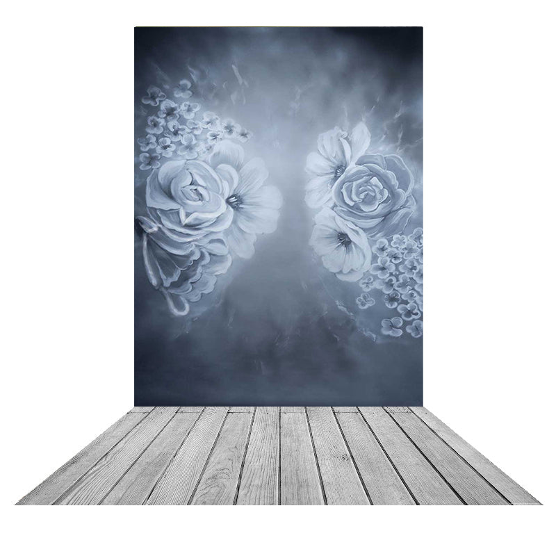 Kate fine art Blumen Blauer Hintergrund + Graue Retro Holz Bodenmatte - Kate Backdrop.de