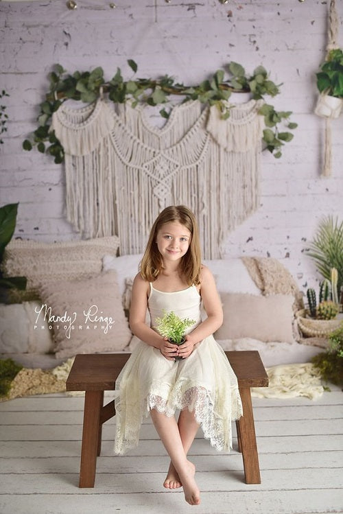 Kate Boho Macrame Bodenkissen mit Pflanzen Hintergrund Entworfen von Mandy Ringe Photography - Kate Backdrop.de