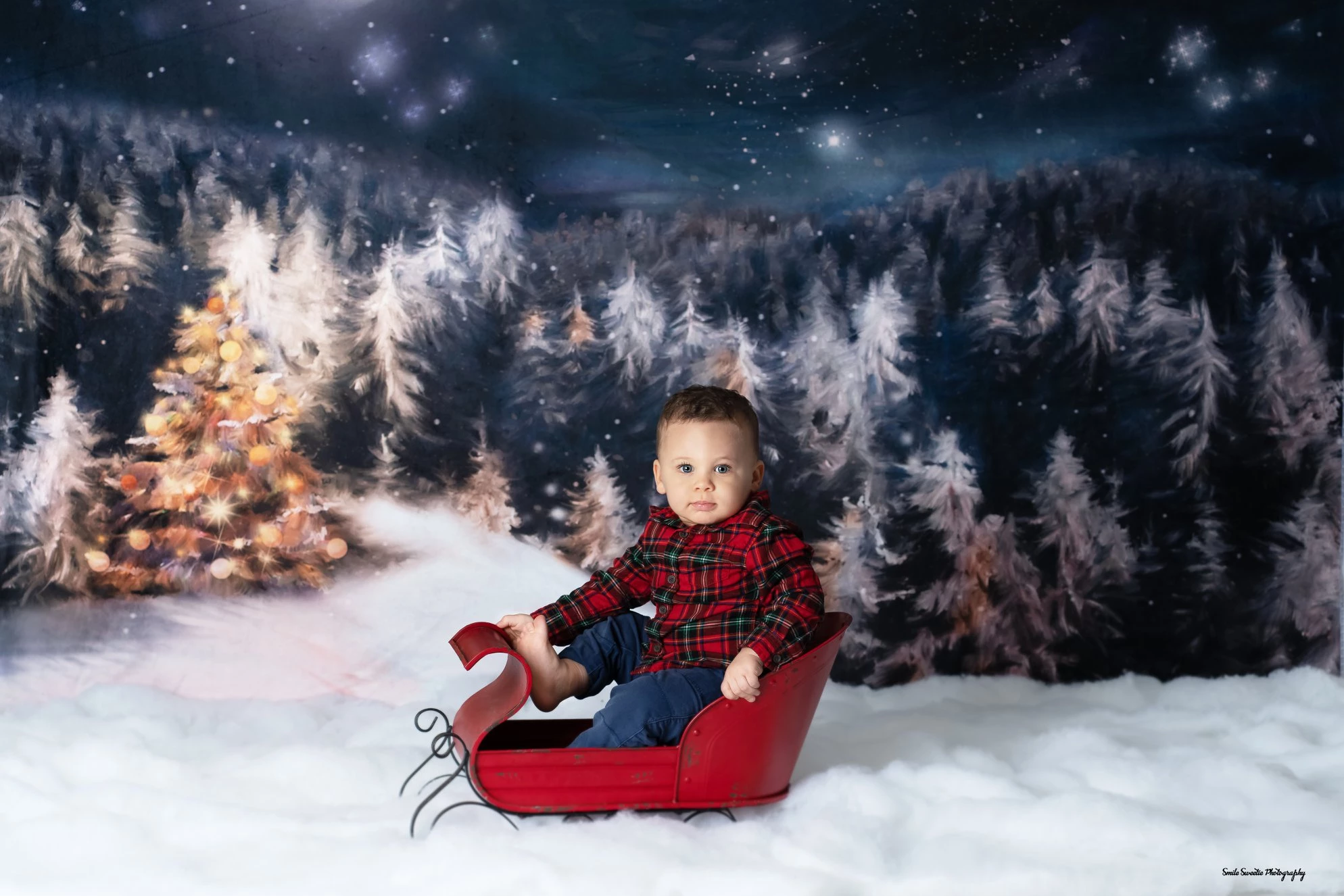 Kate Winter Dream Weihnachtsnacht Bäume Hintergrund für Fotografie von Jerry_Sina - Kate Backdrop.de