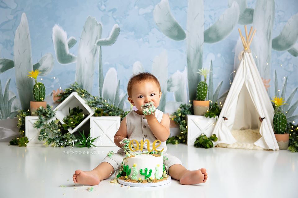 Kate Kaktus Frühling Kinder Hintergrund entworfen von Megan Leigh Photography - Kate Backdrop.de