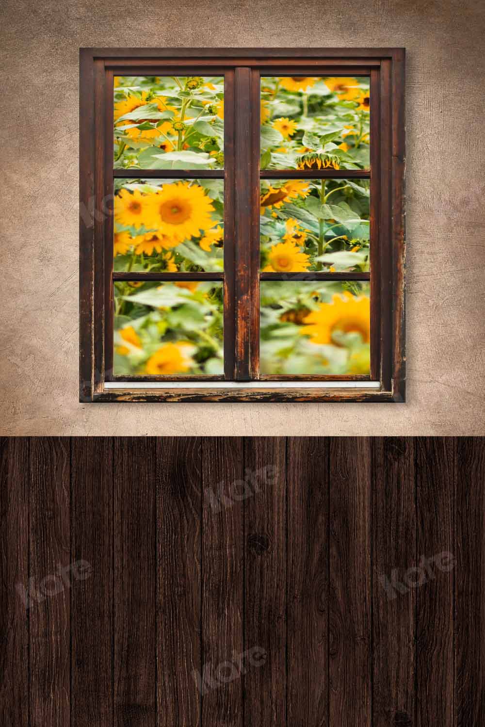 Kate Kombibackdrop Braun Blumen Fenster Holz Hintergrund