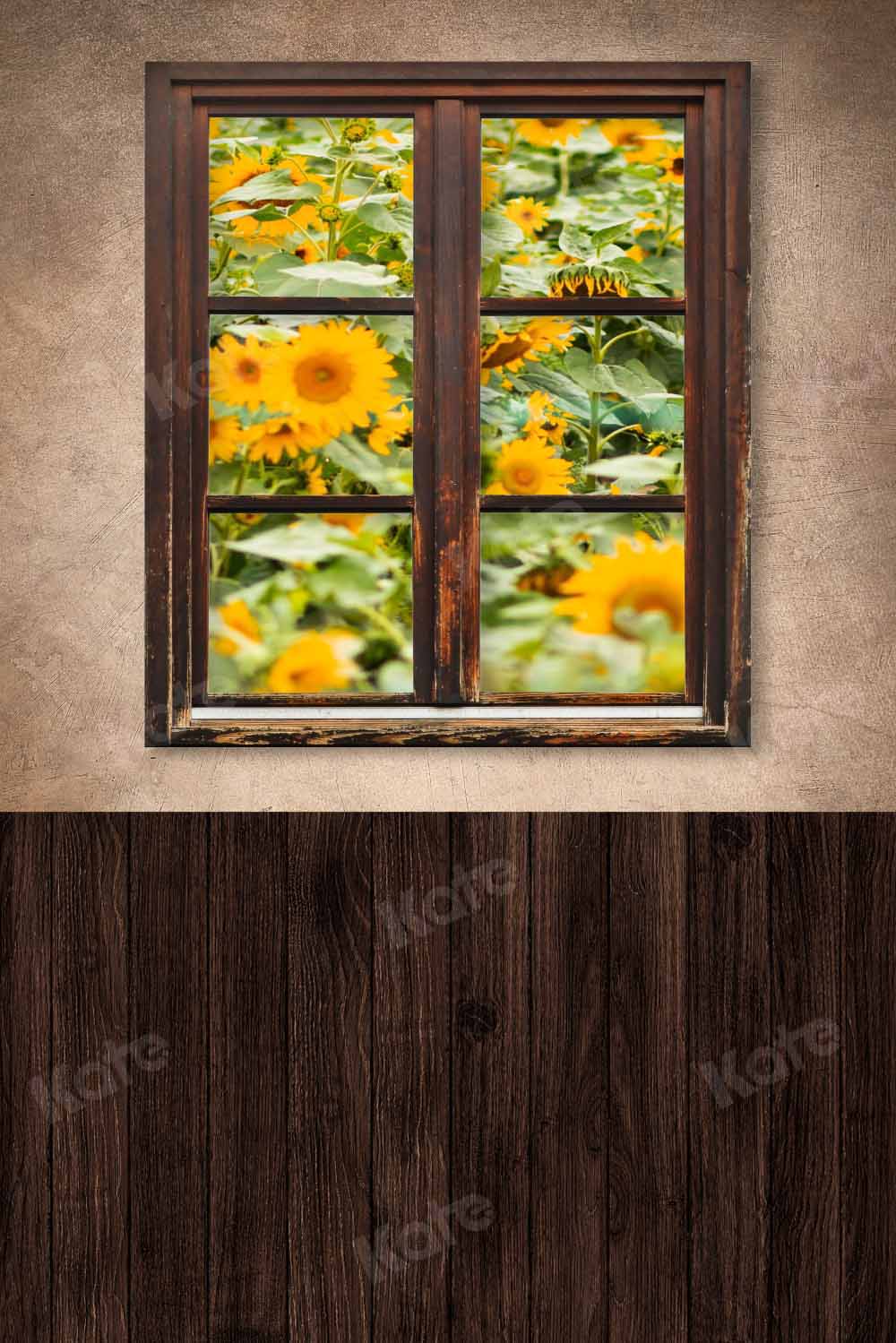Kate Kombibackdrop Braun Blumen Fenster Holz Hintergrund
