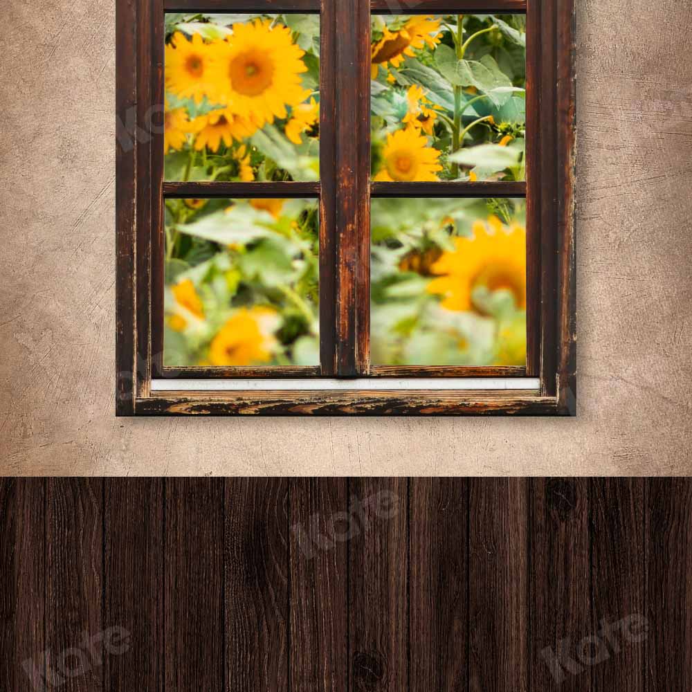 Kate Kombibackdrop Braun Blumen Fenster Holz Hintergrund