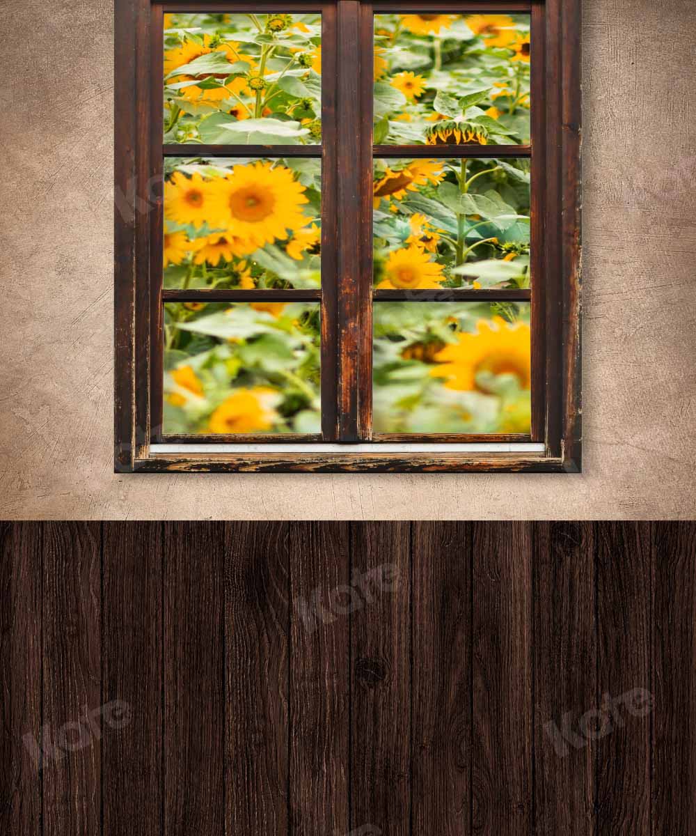 Kate Kombibackdrop Braun Blumen Fenster Holz Hintergrund