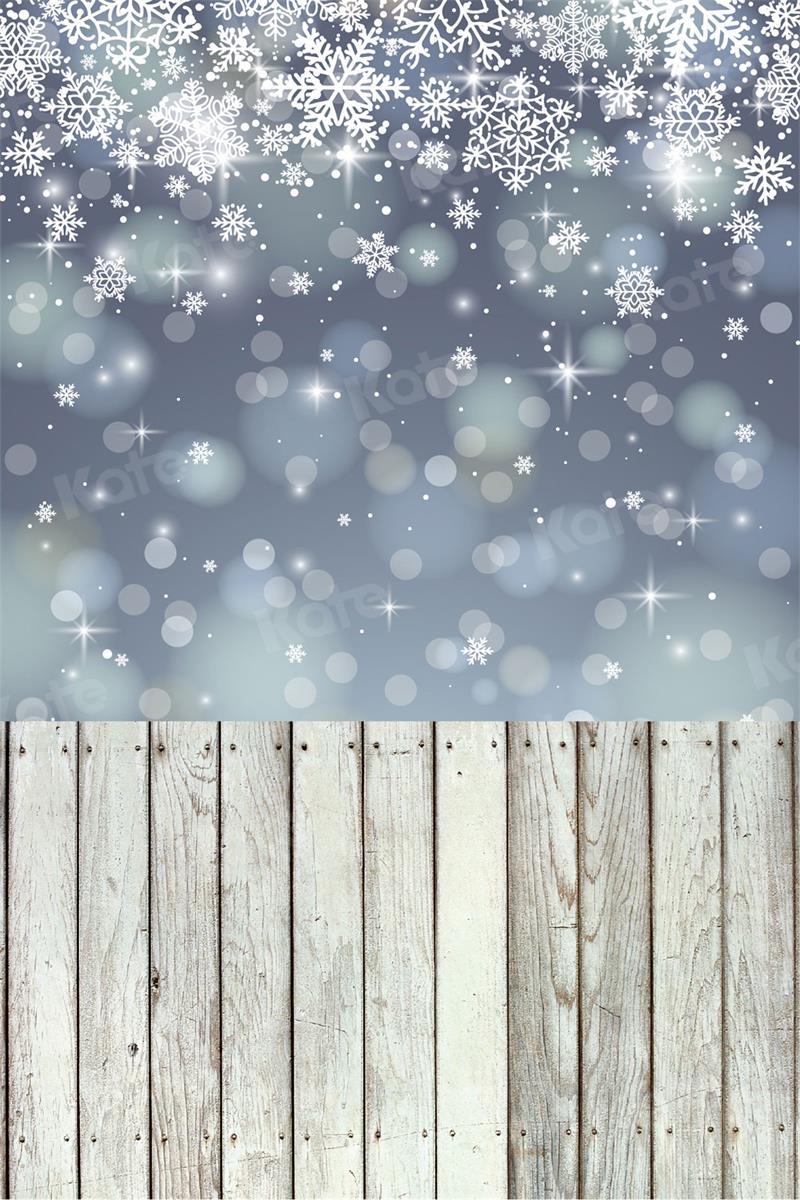 Kate Kombibackdrop Bokeh Winter Schneeflocke Holz grau Hintergrund - Kate Backdrop.de