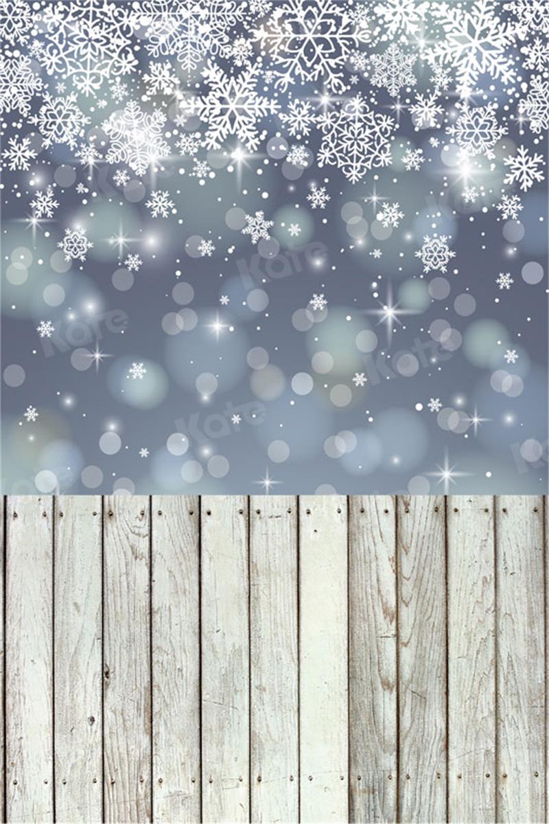 Kate Kombibackdrop Bokeh Winter Schneeflocke Holz grau Hintergrund - Kate Backdrop.de