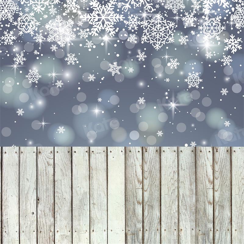 Kate Kombibackdrop Bokeh Winter Schneeflocke Holz grau Hintergrund - Kate Backdrop.de