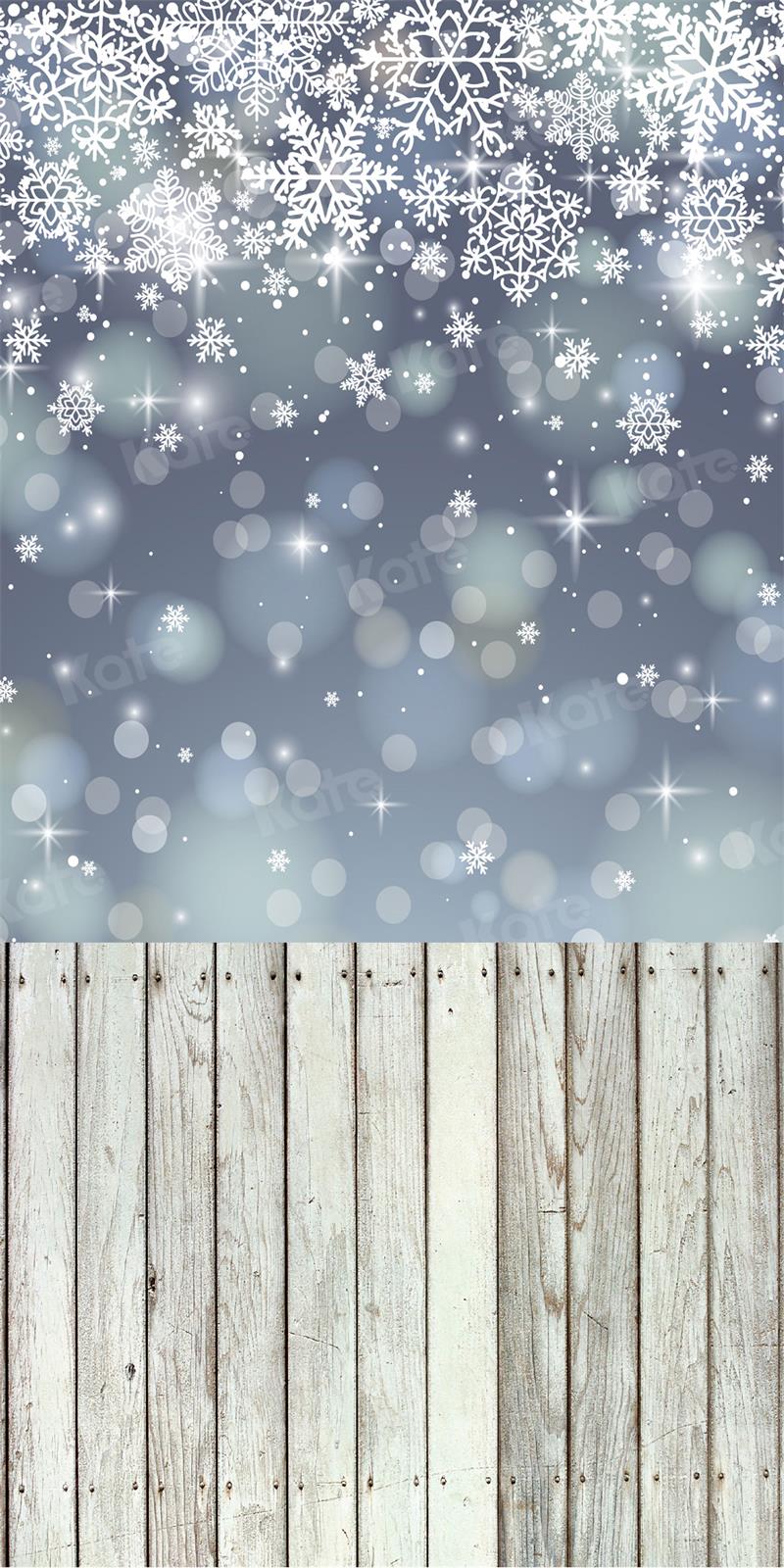 Kate Kombibackdrop Bokeh Winter Schneeflocke Holz grau Hintergrund - Kate Backdrop.de