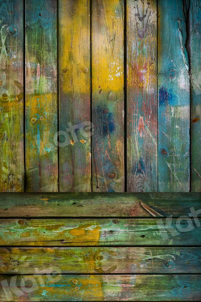 Kate Kombibackdrop bunt blau gelb Retro Holz Hintergrund - Kate Backdrop.de