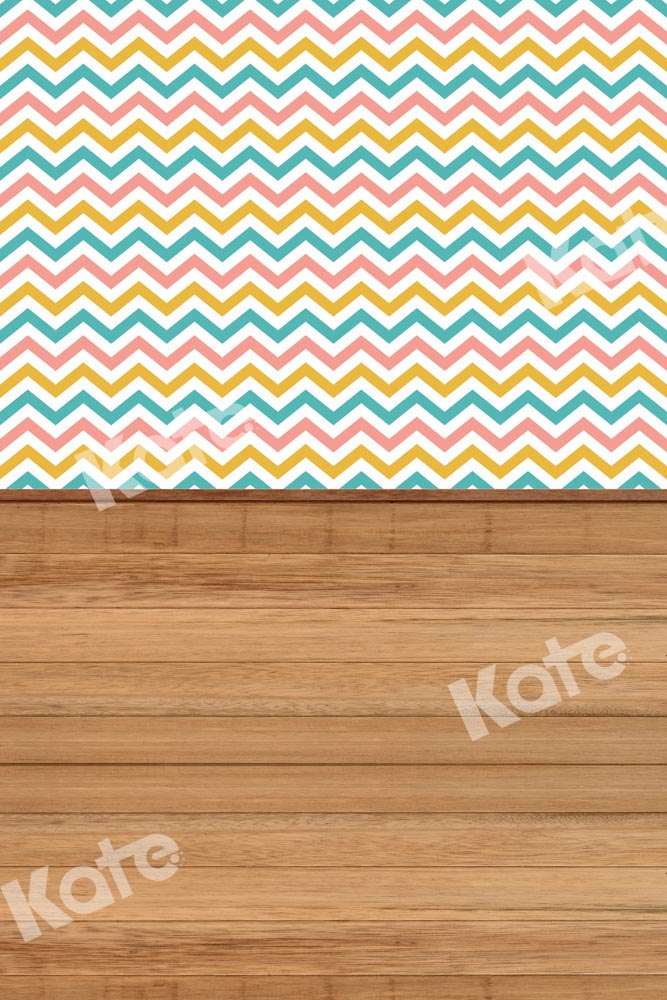 Kate Kombibackdrop braunes Holz bunte Streifen Geburtstag Hintergrund - Kate Backdrop.de