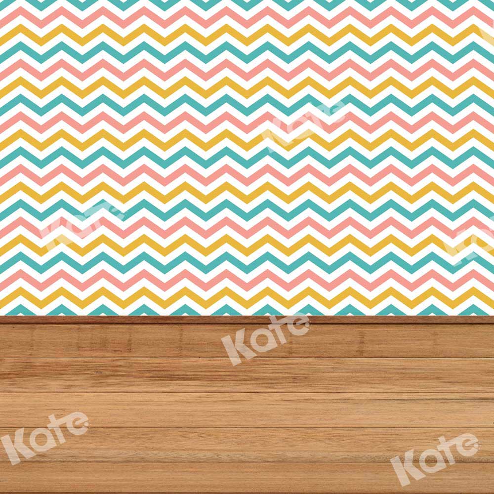 Kate Kombibackdrop braunes Holz bunte Streifen Geburtstag Hintergrund - Kate Backdrop.de