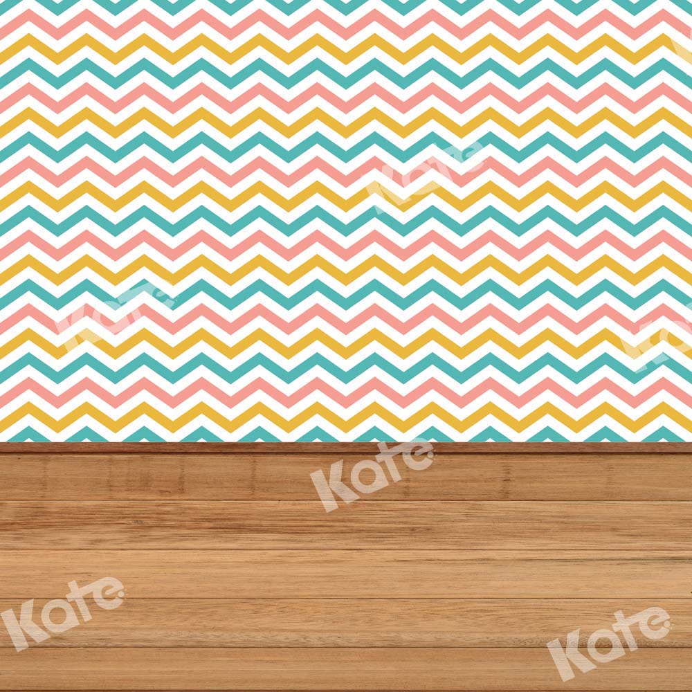 Kate Kombibackdrop braunes Holz bunte Streifen Geburtstag Hintergrund - Kate Backdrop.de