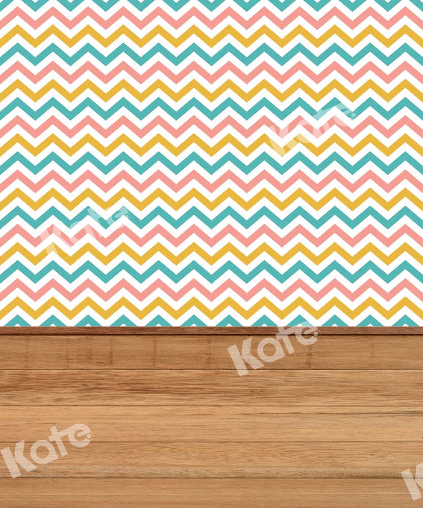 Kate Kombibackdrop braunes Holz bunte Streifen Geburtstag Hintergrund - Kate Backdrop.de