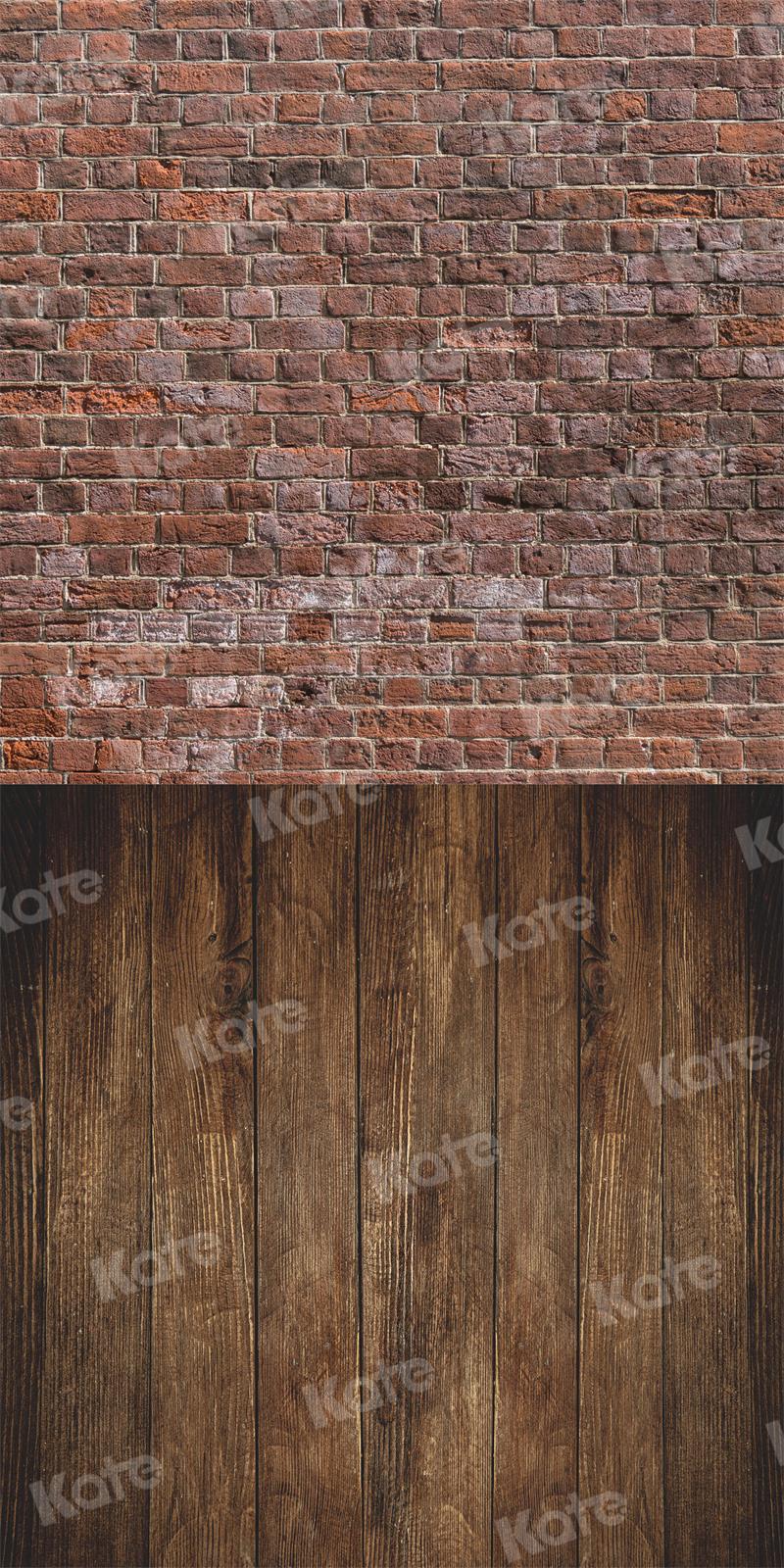 Kate Kombibackdrop Backstein Wand Hintergrund Holz für Fotografie rot braun - Kate Backdrop.de