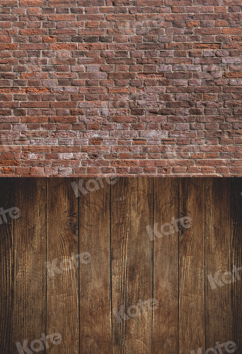 Kate Kombibackdrop Backstein Wand Hintergrund Holz für Fotografie rot braun - Kate Backdrop.de