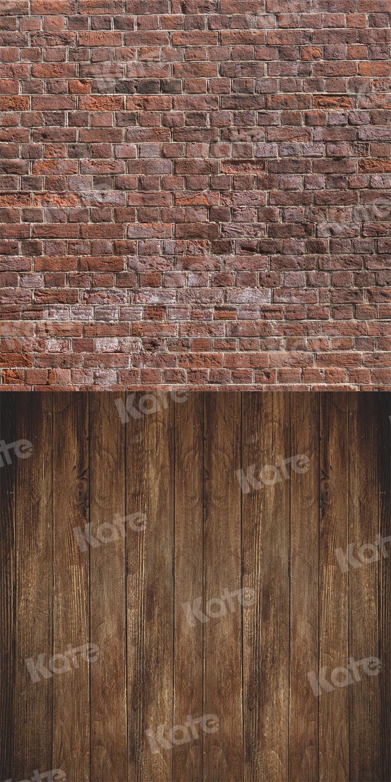 Kate Kombibackdrop Backstein Wand Hintergrund Holz für Fotografie rot braun - Kate Backdrop.de