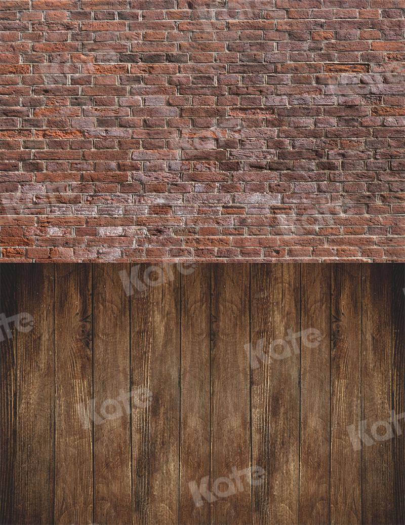 Kate Kombibackdrop Backstein Wand Hintergrund Holz für Fotografie rot braun - Kate Backdrop.de
