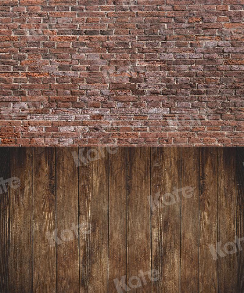 Kate Kombibackdrop Backstein Wand Hintergrund Holz für Fotografie rot braun - Kate Backdrop.de