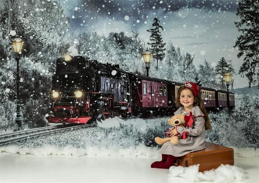 Kate Winter Weihnachten Zug Hintergrund Schnee von Chain Photography - Kate Backdrop.de