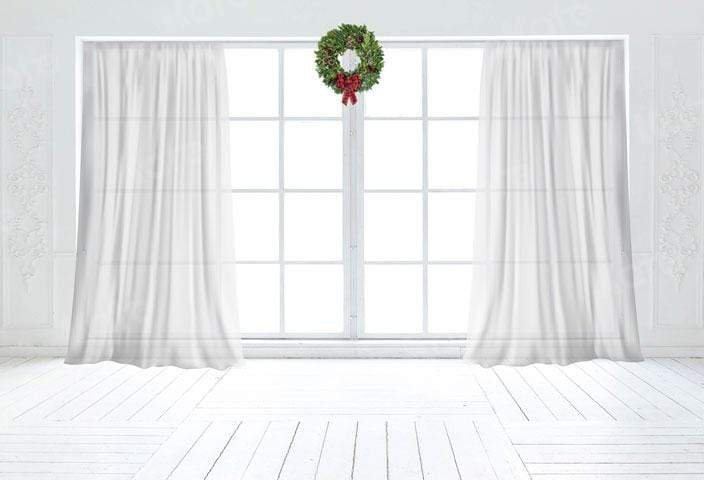 Kate Weihnachten weißer Vorhang Retro Fenster Hintergrund für die Fotografie