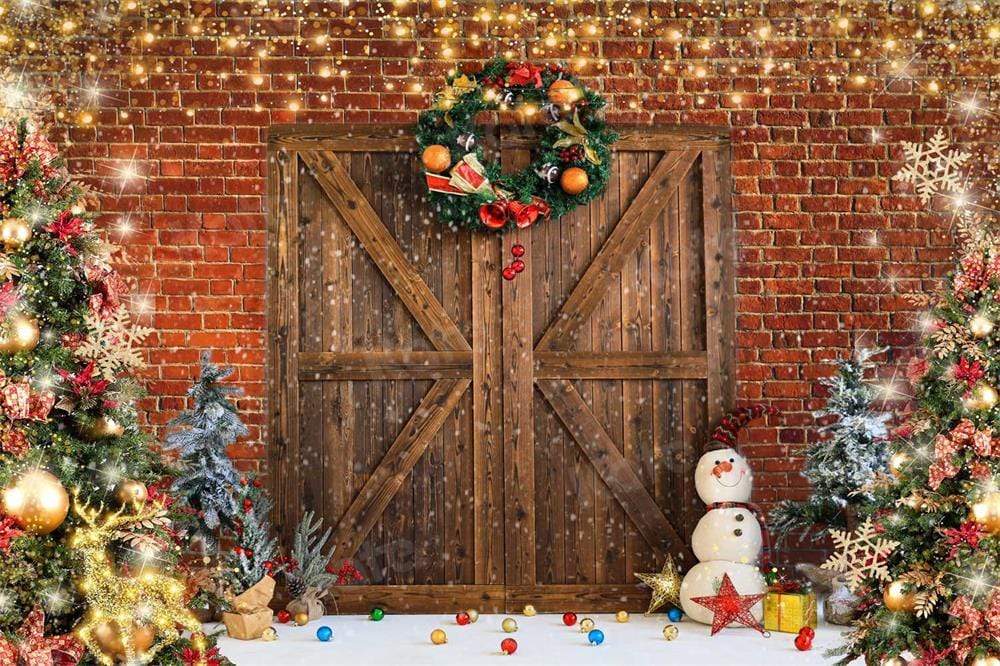 Kate Weihnachten Scheunentor Backstein Schneemann Hintergrund für Fotografie - Kate Backdrop.de