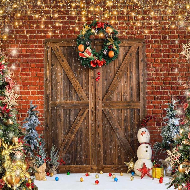 Kate Weihnachten Scheunentor Backstein Schneemann Hintergrund für Fotografie - Kate Backdrop.de
