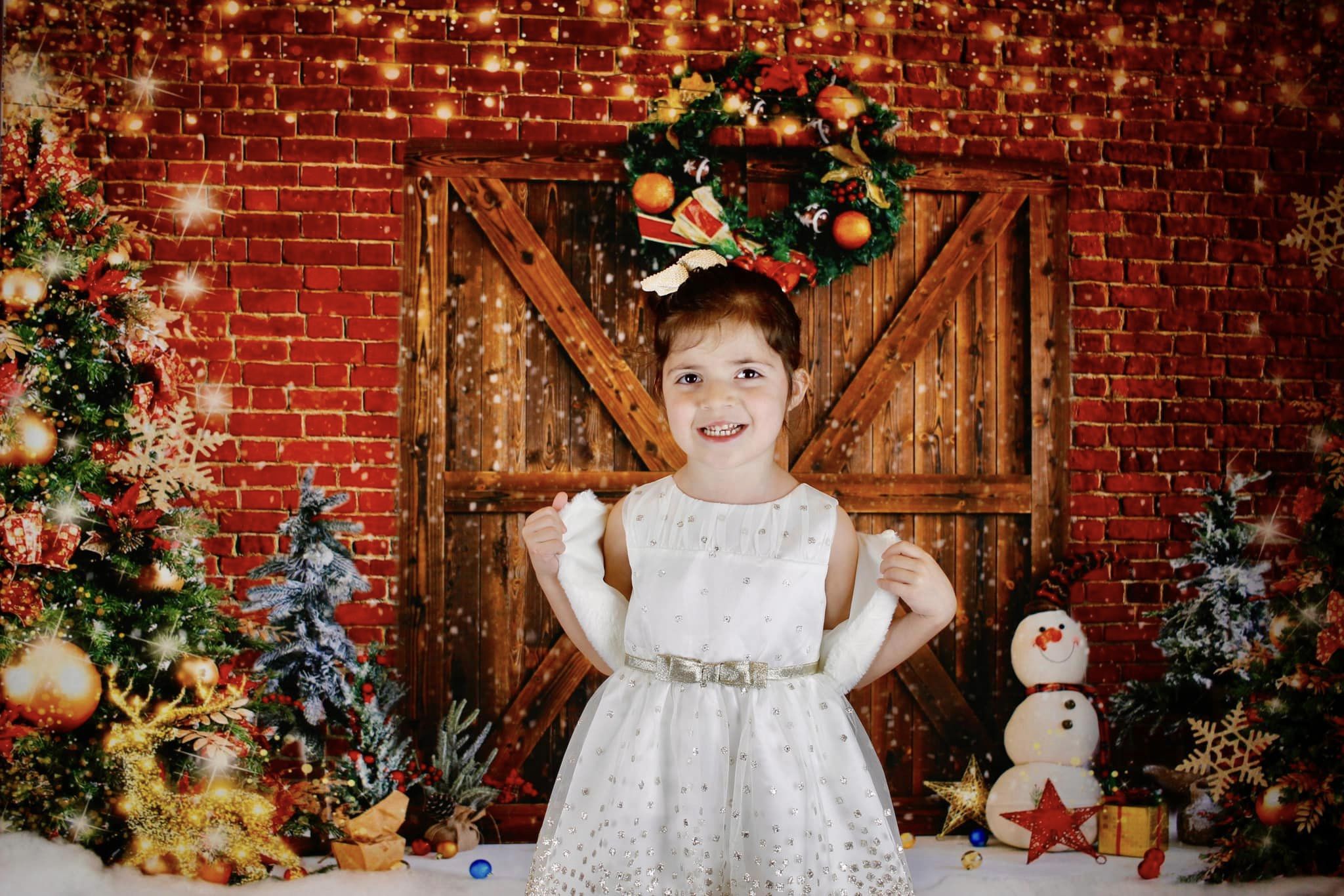 Kate Weihnachten Scheunentor Backstein Schneemann Hintergrund für Fotografie - Kate Backdrop.de