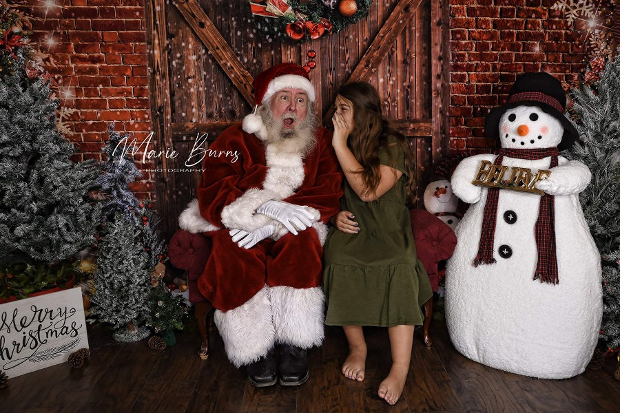 Kate Weihnachten Scheunentor Backstein Schneemann Hintergrund für Fotografie - Kate Backdrop.de