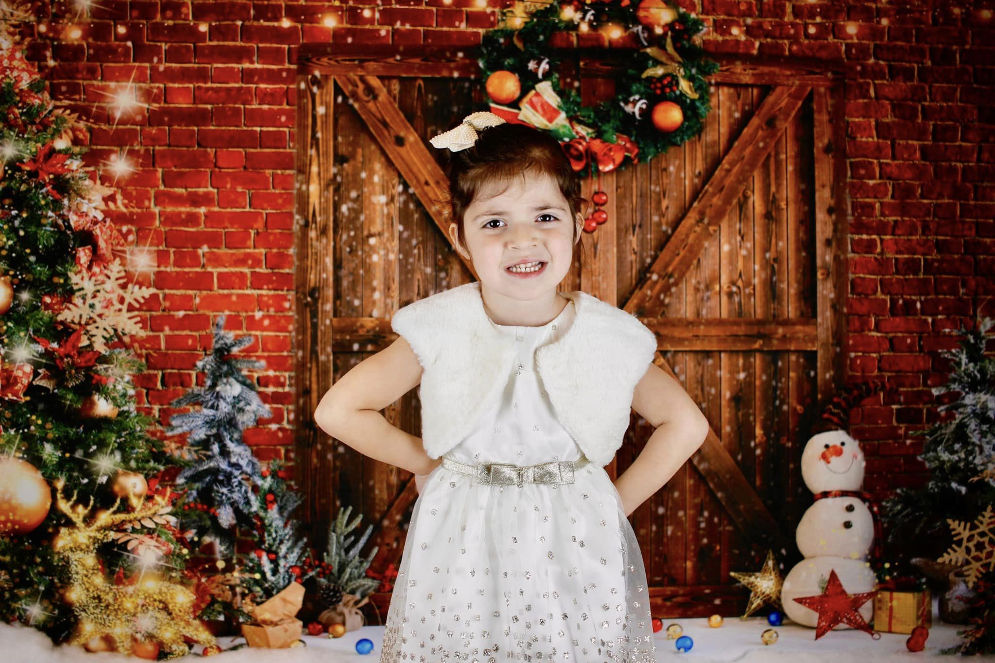 Kate Weihnachten Scheunentor Backstein Schneemann Hintergrund für Fotografie - Kate Backdrop.de