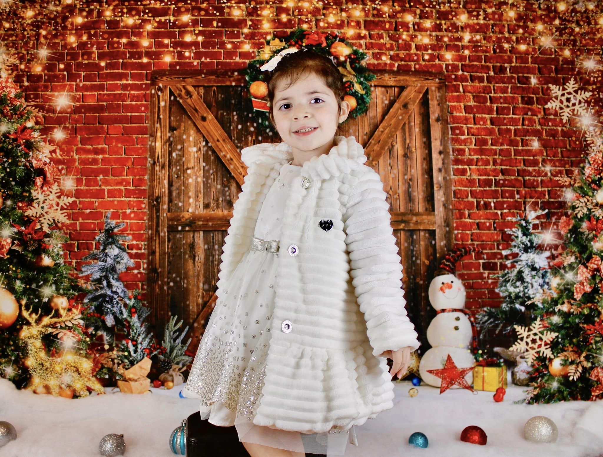 Kate Weihnachten Scheunentor Backstein Schneemann Hintergrund für Fotografie - Kate Backdrop.de