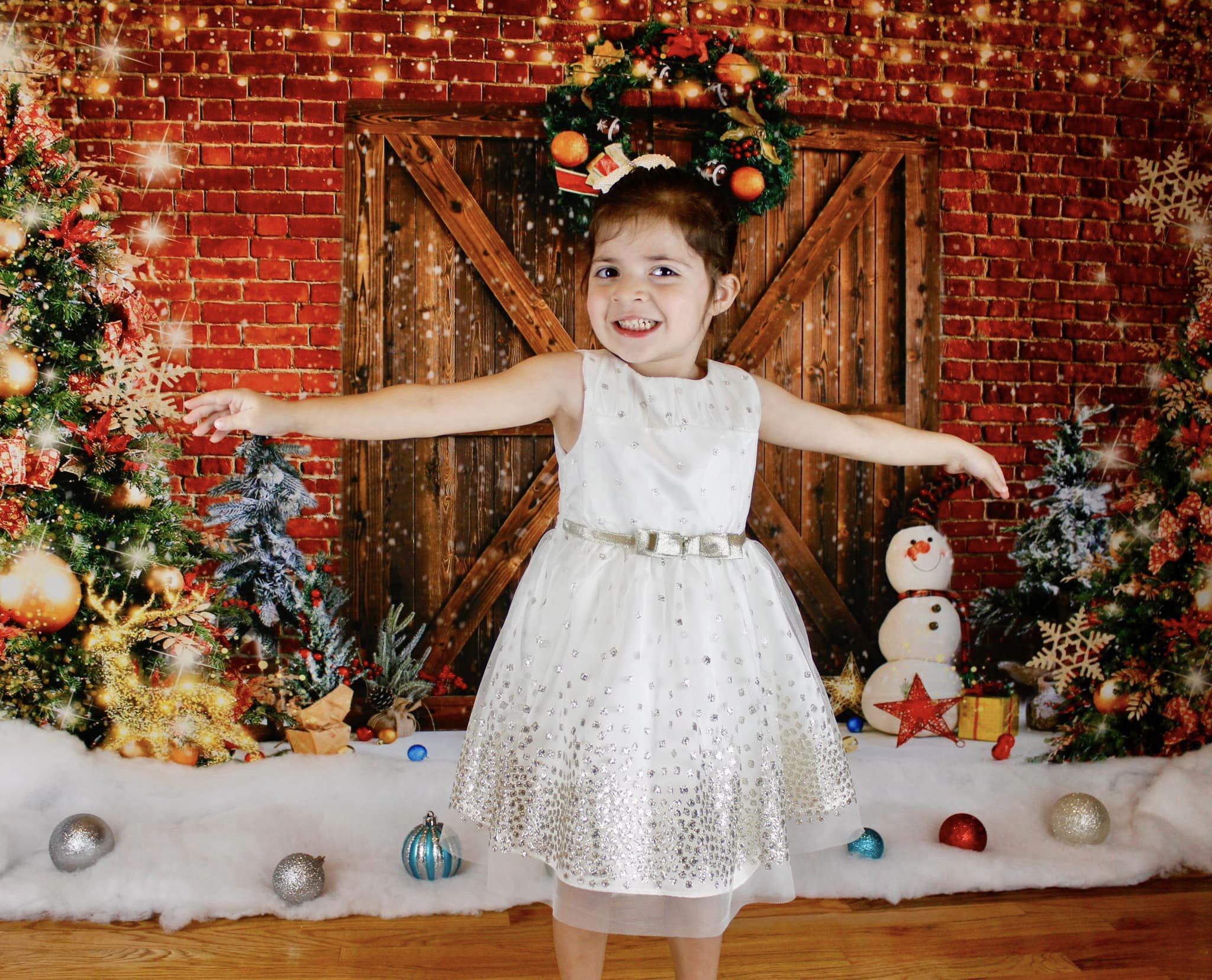 Kate Weihnachten Scheunentor Backstein Schneemann Hintergrund für Fotografie - Kate Backdrop.de