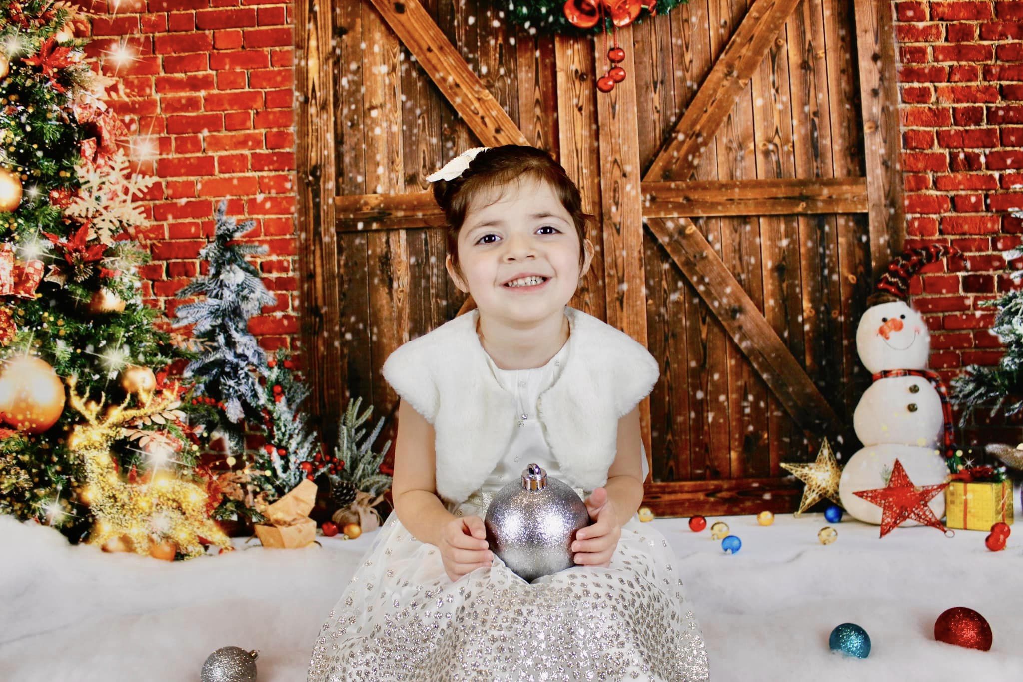 Kate Weihnachten Scheunentor Backstein Schneemann Hintergrund für Fotografie - Kate Backdrop.de
