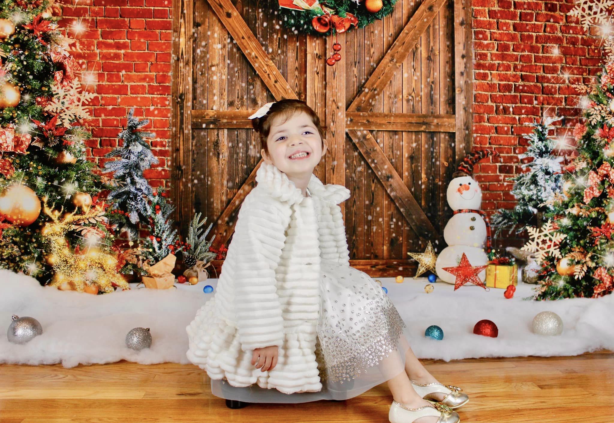 Kate Weihnachten Scheunentor Backstein Schneemann Hintergrund für Fotografie - Kate Backdrop.de