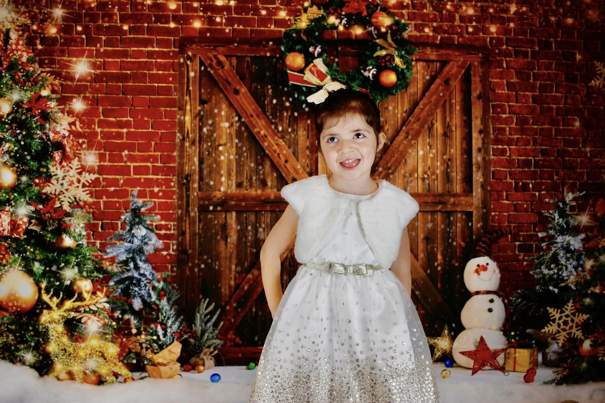 Kate Weihnachten Scheunentor Backstein Schneemann Hintergrund für Fotografie - Kate Backdrop.de