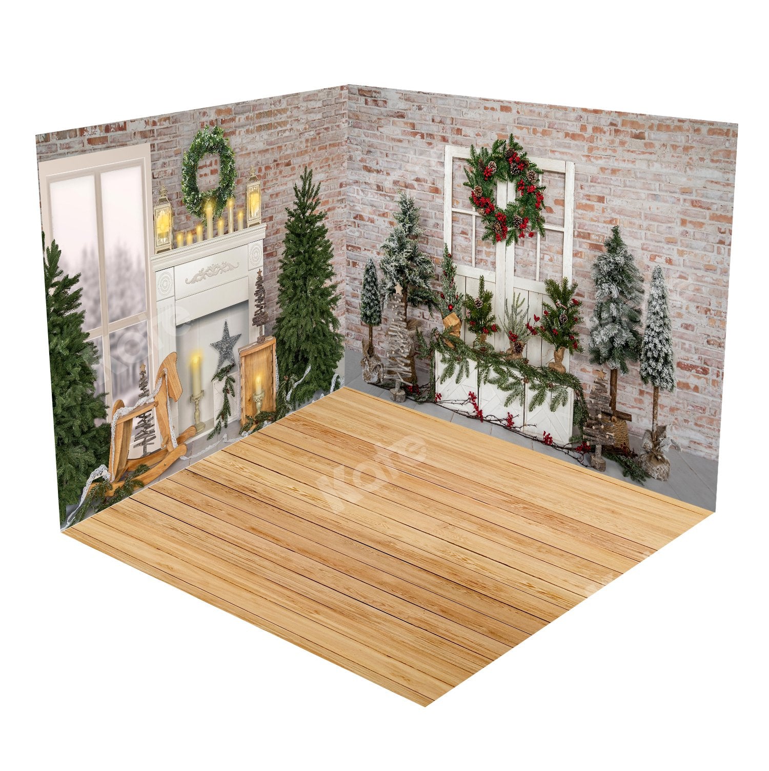 Kate Weihnachten Zimmer Set Holz Backstein - Kate Backdrop.de