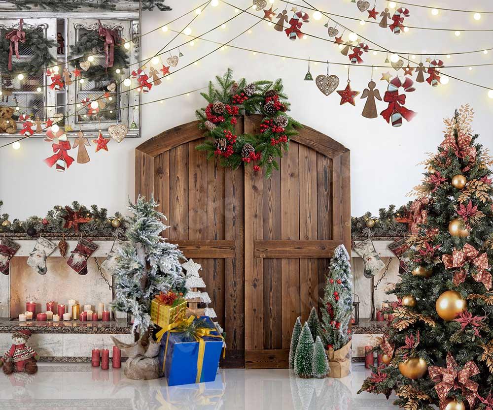 Kate Weihnachten Baum Scheunentor Hintergrund für die Fotografie - Kate Backdrop.de