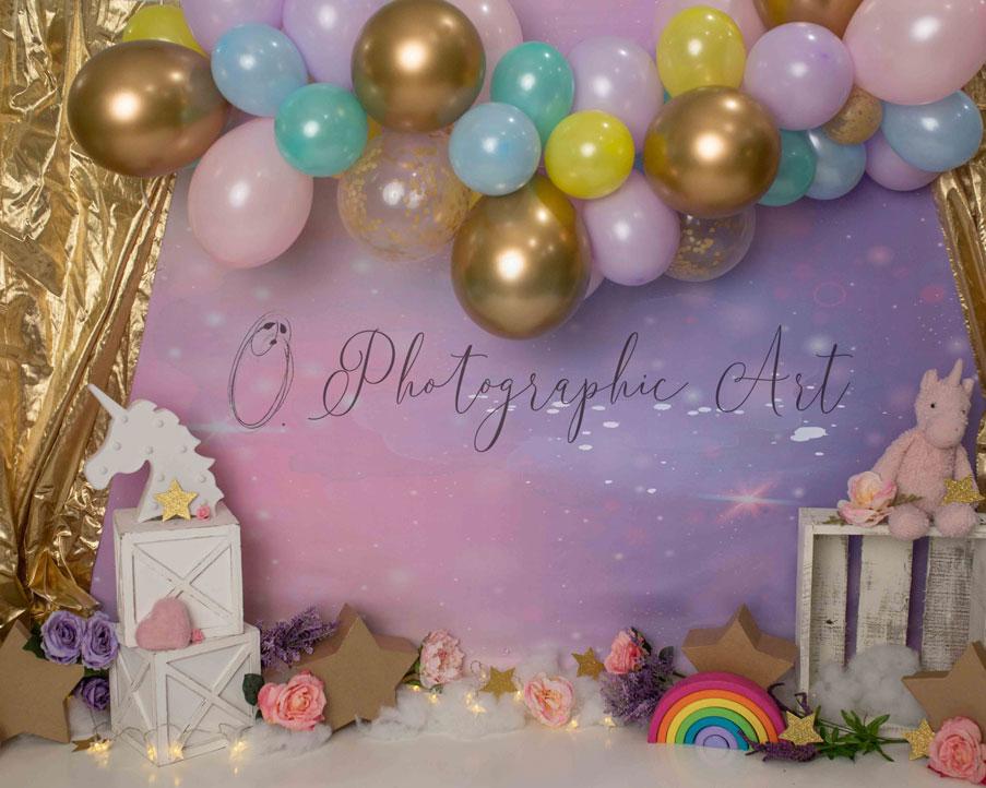 Kate Einhorn Geburtstag Party Cake Smash Hintergrund für die Fotografie von Jenna Onyia
