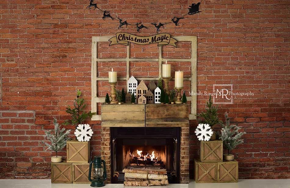 Kate Weihnachten Hintergrund Rot Backstein Kamin von Mandy Ringe Photography