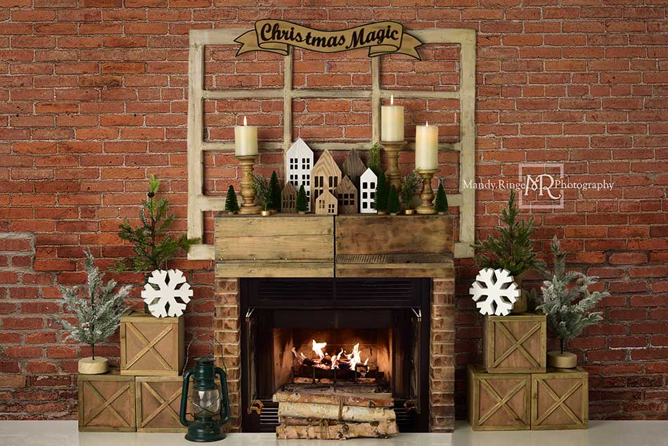 Kate Weihnachten Hintergrund Rot Backstein Kamin von Mandy Ringe Photography