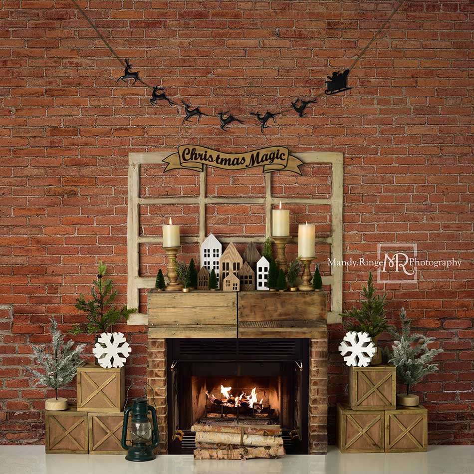 Kate Weihnachten Hintergrund Rot Backstein Kamin von Mandy Ringe Photography